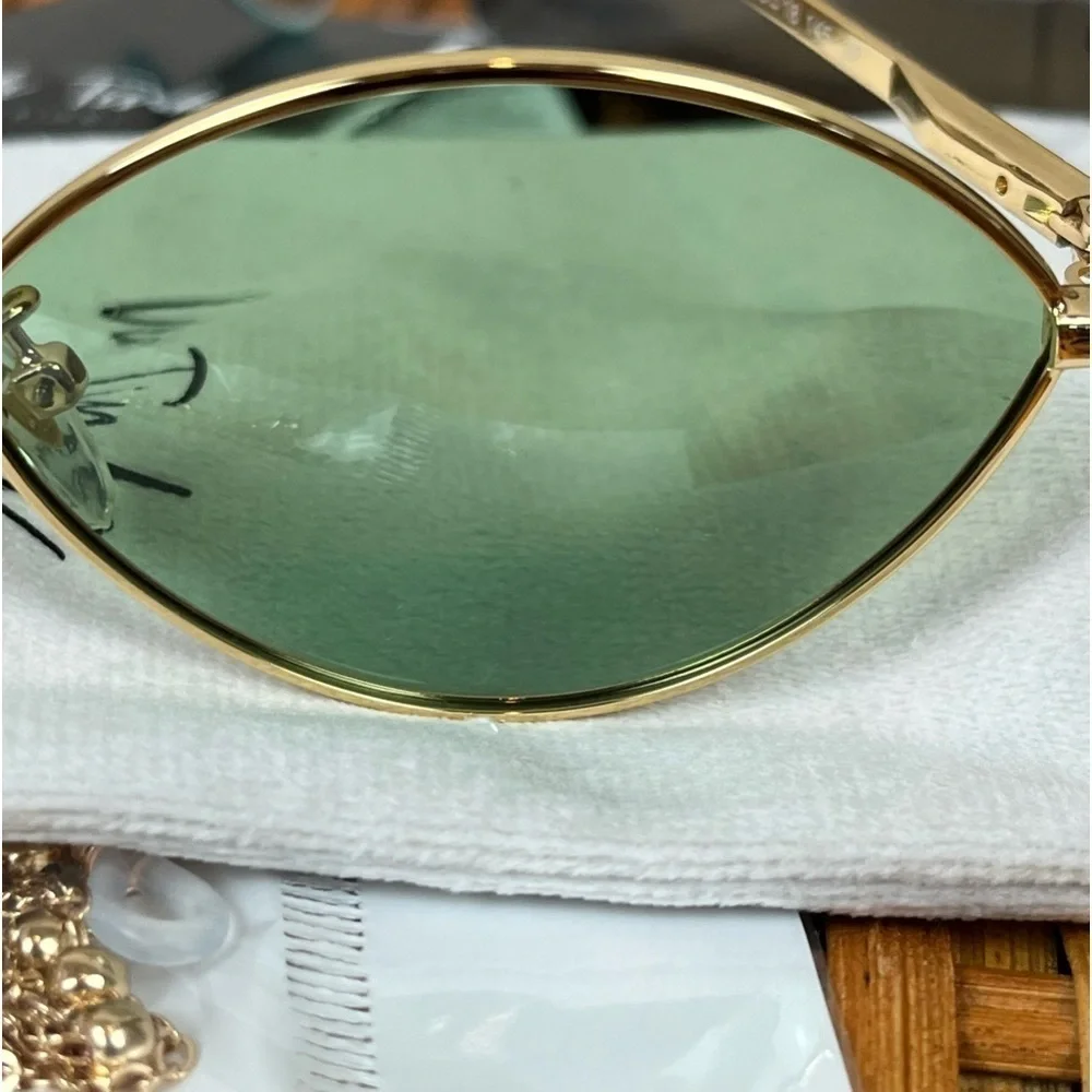 NWB VEDA TINDA Sunglasses, Case and Croakies Green Tint Gold Frames